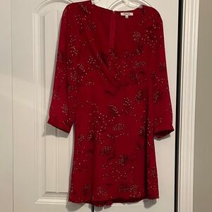 Madewell Red Long Sleeve Dress with Floral Design